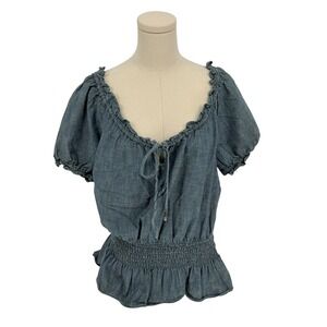 American Living Denim Off Shoulder Smocked Waist Peplum Top XL